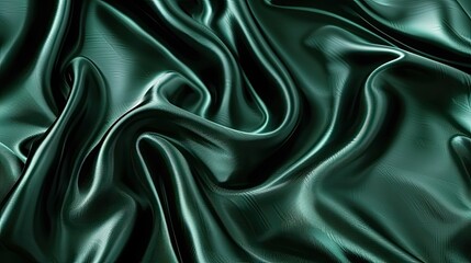 Fototapeta premium Smooth dark green satin with shiny surface and wavy texture, elegant background suitable for Valentine, Christmas, or holiday web design