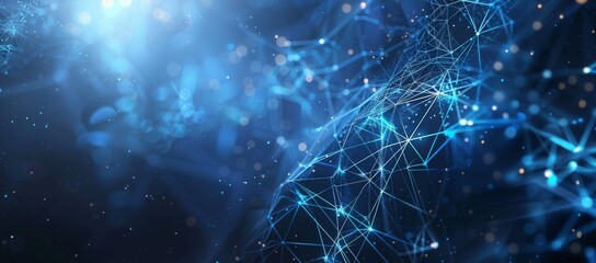 Abstract Blue Digital Background with Glowing Network Connections and Global Map Symbolizing Connectivity in Technology, Innovation, and Advanced AI Techniques