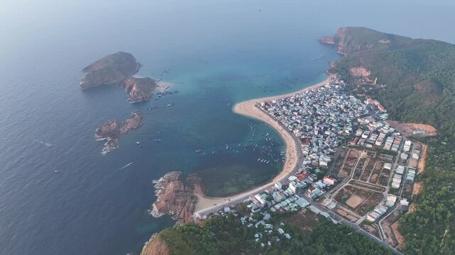 Aerial view of Hon Kho, Nhon Hai fishing village, Quy Nhon. Vietnam hidden gems.