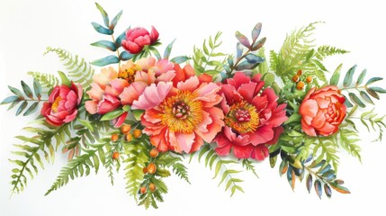 colorful oil painting of a floral wreath on white background