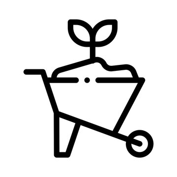 wheelbarrow with sprout growing, black outline clip art preview