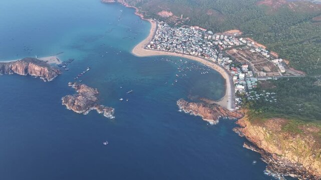 Aerial view of Hon Kho, Nhon Hai fishing village, Quy Nhon. Vietnam hidden gems.