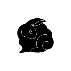 rabbit, bunny, thin line Japanese style vector symbol design
