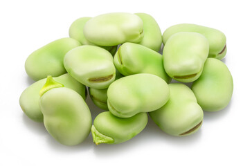Bunch of broad beans isolated on white background.