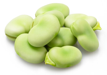 Several broad beans isolated on white background.