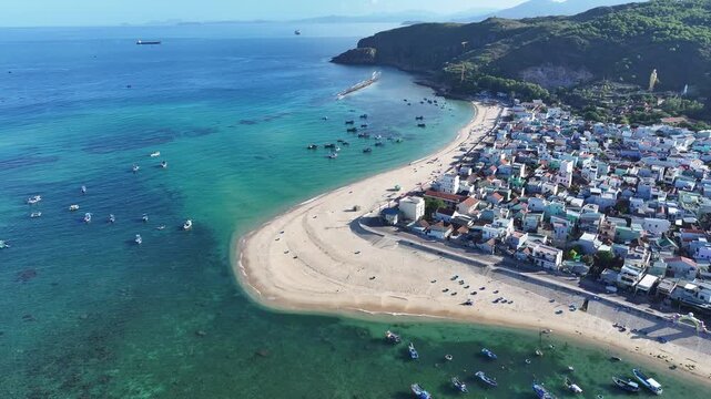 Aerial view of Hon Kho, Nhon Hai fishing village, Quy Nhon. Vietnam hidden gems.