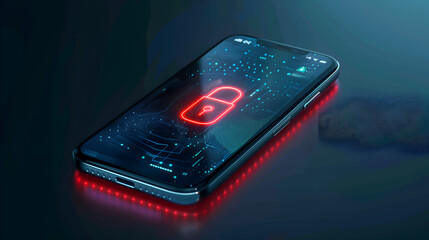 cyber security concept, fingerprinting lock, data protection, mobile phone,