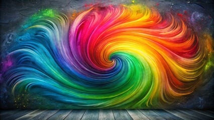 Vibrant rainbow hues swirl across a distressed chalkboard background, creating a mesmerizing abstract pattern of color and creative energy.