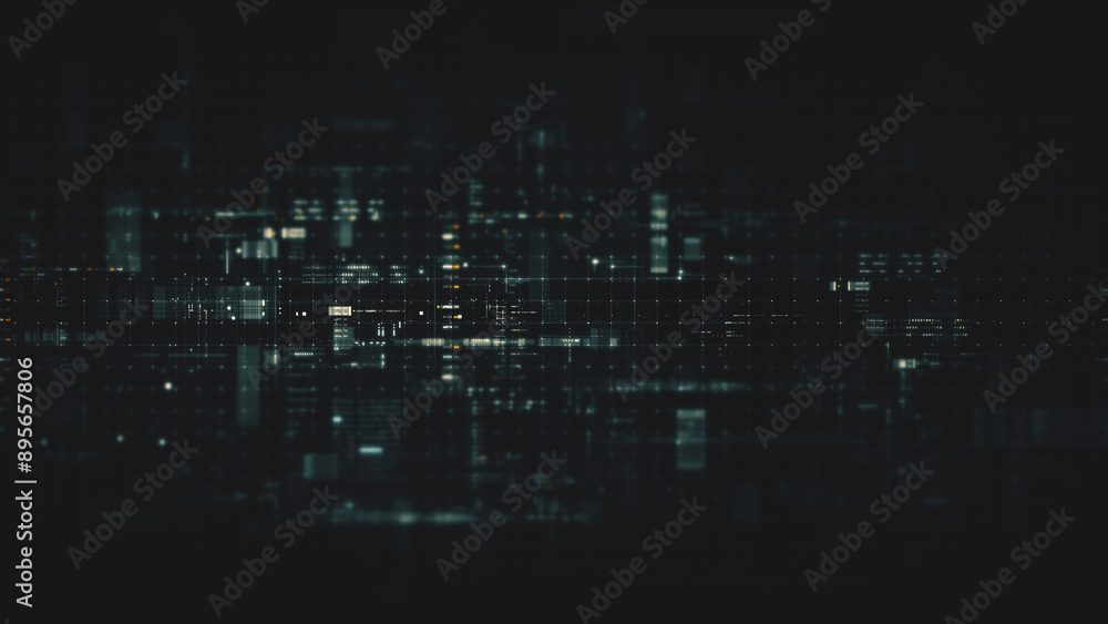 Leinwandbilder Futuristic screen display matrix, hi-tech digital data telemetry with encrypted numbers, display dynamic background for computer desktop screen display format