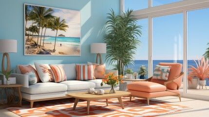 Obraz premium Room with Sky blue bubblegum pink orange