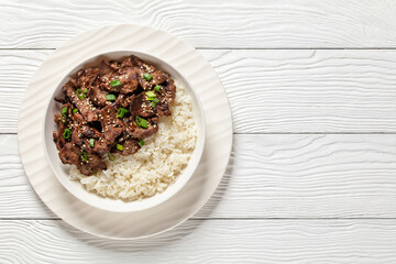 Bulgogi, Korean BBQ Beef with rice, top view