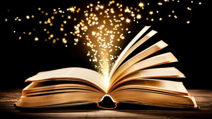 A Book of Wonders: Glowing Light and Sparkles Emanate from the Pages, Unveiling Secrets
