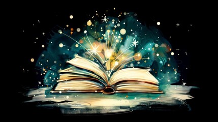 Captivating Tale: Radiant Book with Glowing Light and Sparkling Effects
