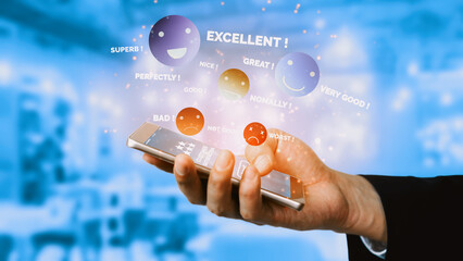 Customer review satisfaction feedback survey concept. User give rating to service experience on...