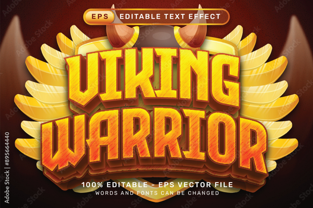Poster viking warrior 3d text effect and editable text effect with illustrations of viking helmets and shie