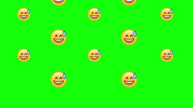 Lots of Smiling with Sweat Emojies moving on the green screen, emotion footage for video blogging