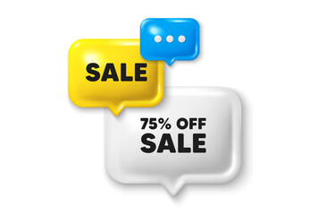 Discount speech bubble offer 3d icon. Sale 75 percent off discount. Promotion price offer sign. Retail badge symbol. Sale discount offer. Speech bubble sale banner. Discount balloon. Vector