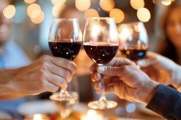 Friends Toasting Wine Glasses at Dinner