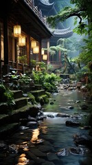 Obraz premium style courtyard with rockery and flowing