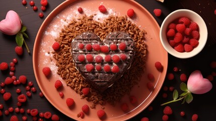 chocolate cake with cream in the shape of a heart