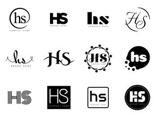HS logo company template. Letter h and s logotype. Set different classic serif lettering and modern bold text with design elements. Initial font typography.