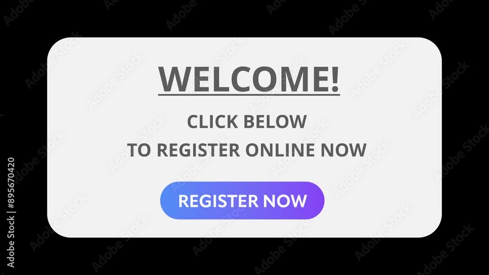 Wall mural animated pop up message. register online now message and register now button. sign up on a website o
