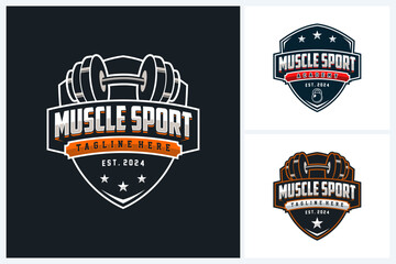 Obraz premium Fitness logo sport design template, gym sport emblem vector, fitness logo badge design vector illustration