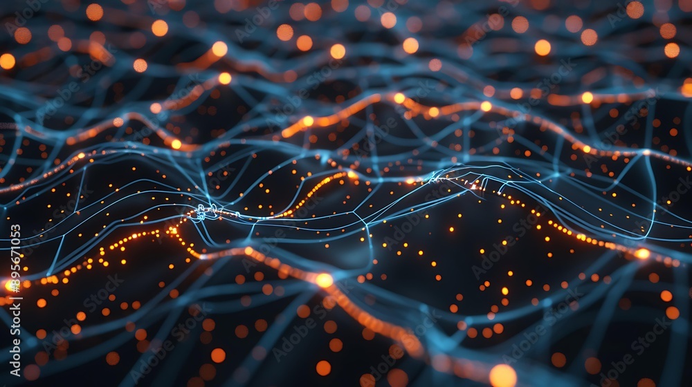 Aufkleber abstract representation of a neural network with glowing nodes and connecting lines on a dark backgr