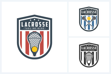 Lacrosse logo sport design template, lacrosse sport emblem vector, lacrosse tournament logo badge design vector illustration