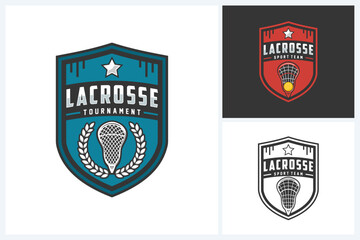 Lacrosse logo sport design template, lacrosse sport emblem vector, lacrosse tournament logo badge design vector illustration