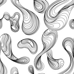 Abstract black and white seamless pattern with hand drawn waves. Liquid illustration. Hand drawn smoke.