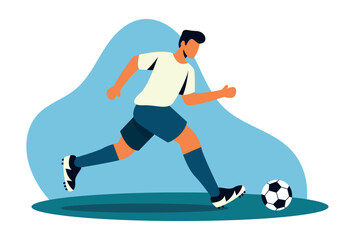 Obraz premium Soccer Player Running with Ball - Athletic Man Playing Sport Game, Professional Sportsman Training and Exercising - Flat Graphic Vector Illustration Isolated on White Background