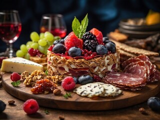 Fototapeta premium Dessert and Appetisers Charcuterie Board, Cinematic Food Photography