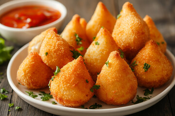 Coxinha: Golden Brazilian Chicken Croquettes with Spicy Sauce
