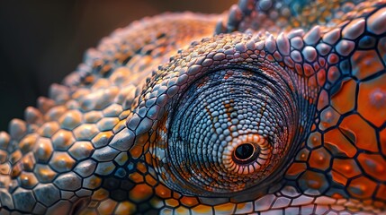 Fototapeta premium Close-up of a Chameleon's Eye with Detailed Skin Texture