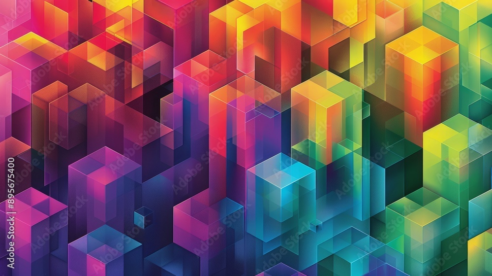 Poster intricate geometric design featuring a series of cubes arranged in an isometric pattern.