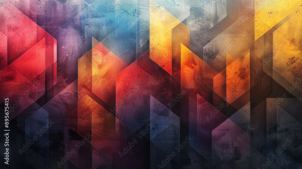 Poster intricate geometric design featuring a series of cubes arranged in an isometric pattern.