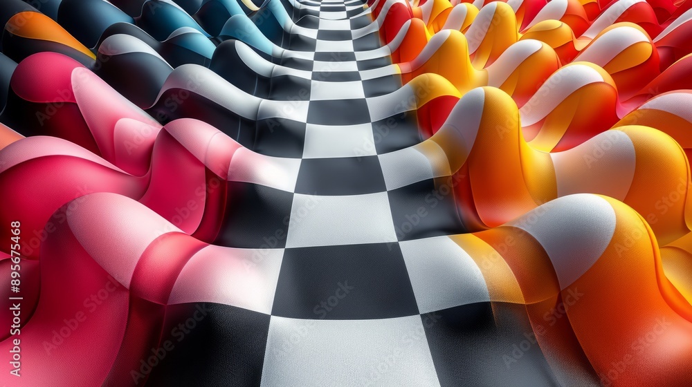 Poster intricate geometric design featuring a series of cubes arranged in an isometric pattern.