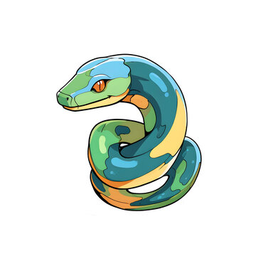 A concise illustration of a green python on a white background