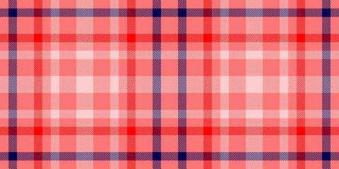 Long seamless plaid fabric, give check texture textile. Vibrant pattern vector tartan background in red and light colors.