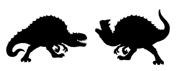 Fighting predatory dinosaurs. Dinosaur template for cutting out.