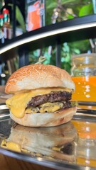 fast food hamburger. bun with cutlet