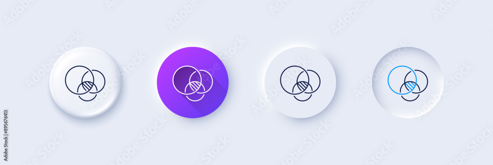 Poster euler diagram line icon. neumorphic, purple gradient, 3d pin buttons. eulerian circles sign. relatio