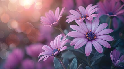Fototapeta premium Lilac flowers of osteospermum in summer in the garden. Creative banner. Copyspace image