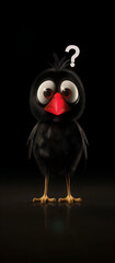 3d animasi blackbird with question mark, 3d animasi blackbird with question mark