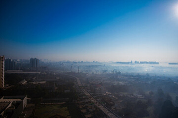 Aerial View of Foggy Winter Morning in Pune City, India