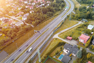 Aerial Shot of Highway with Sound Wall