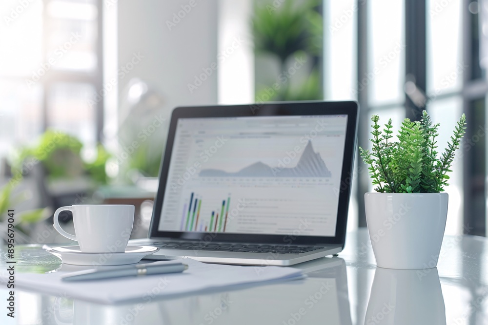 Poster a natural workspace with modern seo graphs, emphasizing content creation