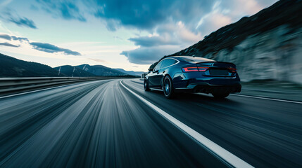 Fototapeta premium High-speed car on scenic mountain highway at dusk