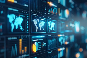 High-tech digital background with a detailed analytics dashboard, representing brand awareness